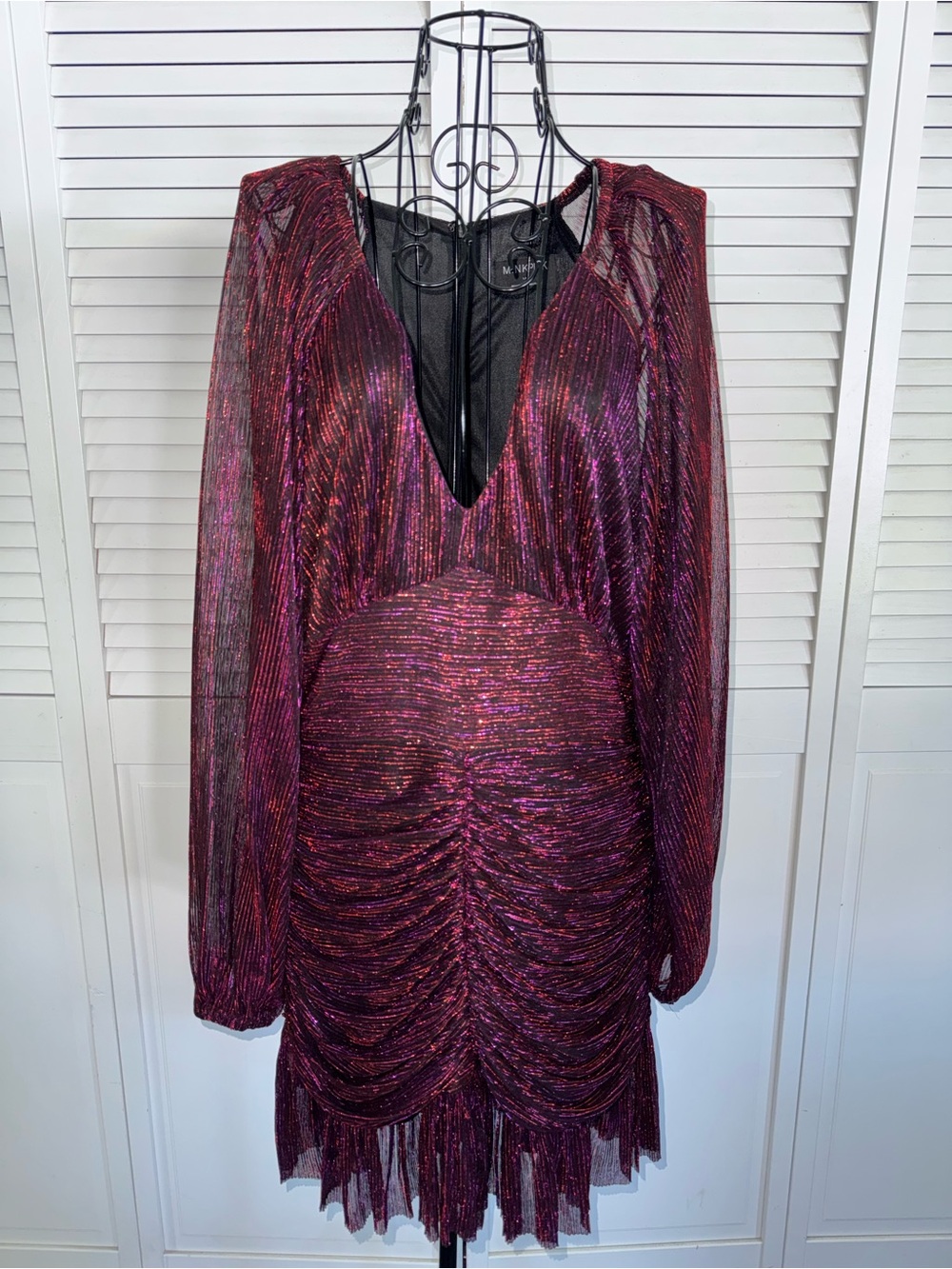 MINKPINK Ines Ruched Mini Dress MultiColor Red Pink and Purple Size Large